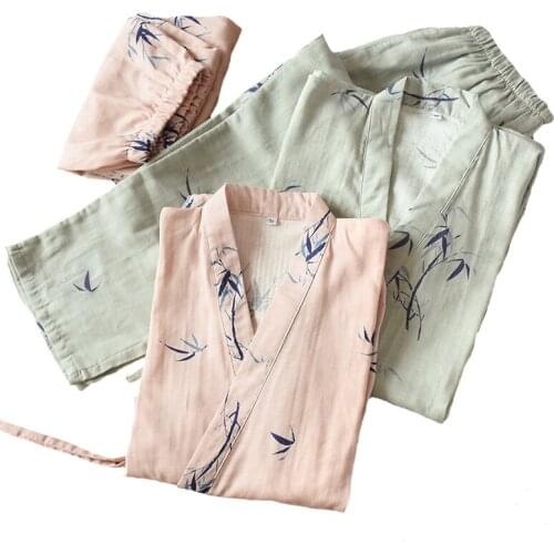 Men And Women Pajamas Set Spring And Summer Sleepwear Soft Gauze Cotton Ladies Japanese Style Lovers Sleepwear Comfort Homewear