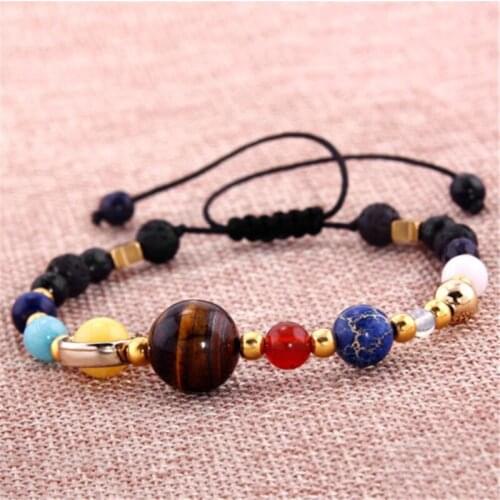 Beads Braided Bracelets Unisex Universe Galaxy The Eight Planets Solar Guardian Star Stone Bracelet Bangle Women Men Wholesale