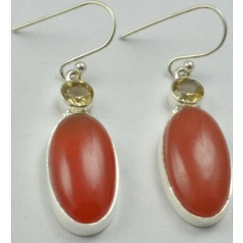 Genuine Carnelian Earrings 925 Sterling Silver Jewelry , 41.8 mm, AE2351
