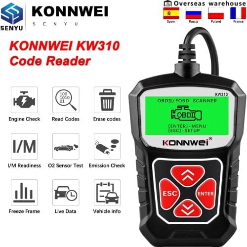 KONNWEI KW310 Code Reader with Russian OBD2 Car Diagnostic Scan Tool Automotive OBD 2 Scanner Auto Tools PK ELM 327 V 1 5 AS100