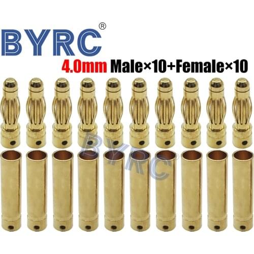 20pcs/lot 4.0 4.0mm Gold Bullet Banana Connector Plug for ESC Lipo RC Battery Plug