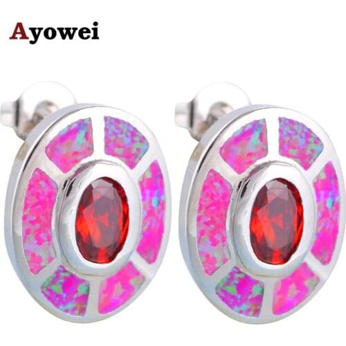 Stylish Garnet Jewelry Wholesale & Retail Purple Fire Opal Silver Stamped Stud Earrings Fashion Jewelry OE344A