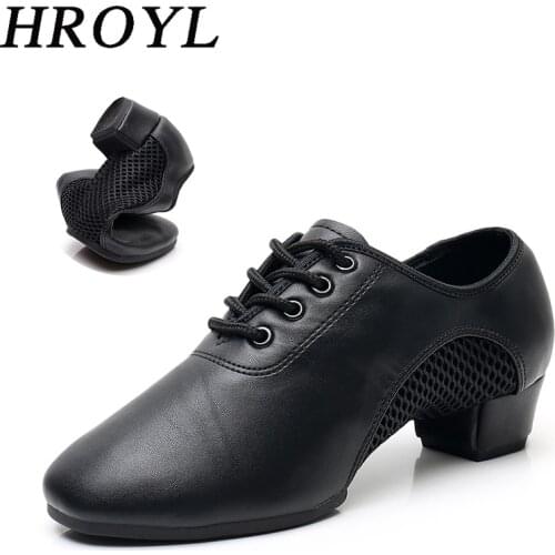 2020 Unisex Latin Dance Shoes Leather Air-Mesh Breathable Ballroom Dancing Shoes Lace-Up Design Tango shoes 3.5CM Heel Height