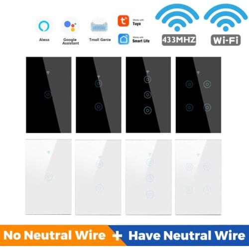 DIY smart switch 1/2/3/4 gang universal touch switch support tuya APP alexa google voice 433MHZ RF control 10A wifi RF433 switch