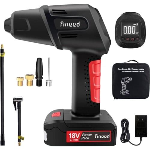 Fineed 18V cordless air compressor Tire Inflator 150 PSI Portable electric air Pump for Tires 55L/Min high speed car air pump