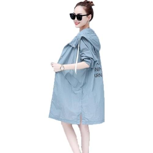 2019 Spring Summer Windbreaker Women Loose Hooded Thin Long Jacket Coat Female Windbreaker Waterproof Sun-protection Outwear
