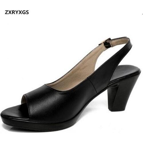 2020 Best-selling New Summer Fish Mouth Shoes High-heeled Sandals Genuine Leather Sandals Women Sandals Shoes Shoes Size 32-43