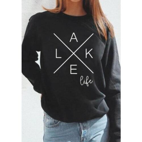 Lake Life Cross Sweatshirts funny letter graphic printed Sweats women casual 100%cotton fashion winter clothes vintage art tops