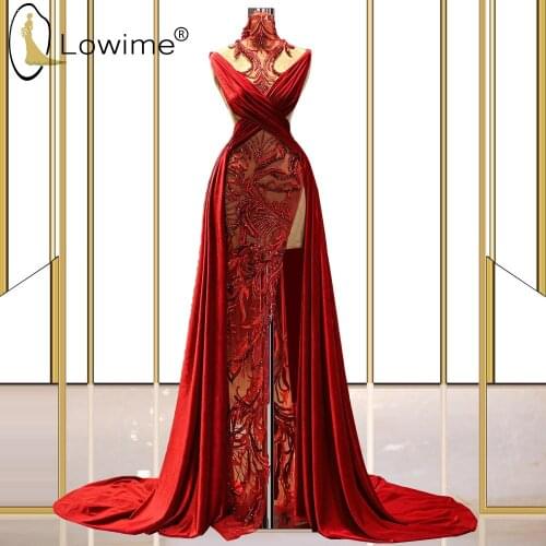 Wined Red Sexy Illusion High Neck Evening Dresses for Women 2021 Party Vestidos De Noche Robe Longue