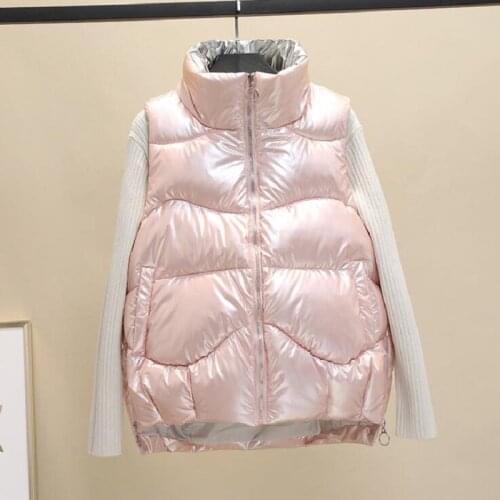 Women Winter Vests 2021 New Short Bright Color Vest Cotton Padded Jacket Sleeveless Female Winter Waistcoat Vest Coat