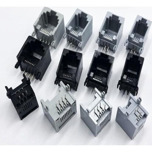 10 pcs RJ11 4P4C 6P6 6P4C 6P2C 8P8C Modular Network PCB Jack Vertical Ports Sockets Female Connectors black gray crystal
