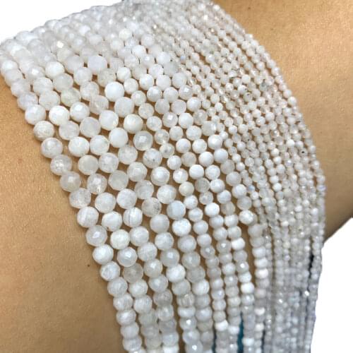 Fine 100% Natural Stone White Moonstone Faceted Gemstone Round Spacer Beads For Jewelry Making DIY Bracelet Necklace 2/3/4MM