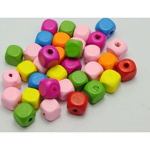 100 Mixed Bright Candy Color 10mm Cube Wood Beads~Wooden Beads