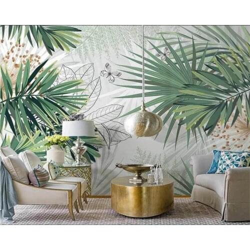 Beibehang Customized 3d wallpaper Nordic hand-painted tropical plants fresh rainforest palm leaf indoor background wall paper