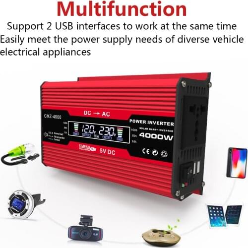 4000 Watts Power Inverter 12V to 110V / 220V, Modified Sine Wave Car Inverter AC Outlets, Hardwire Kit, DC to AC Converter
