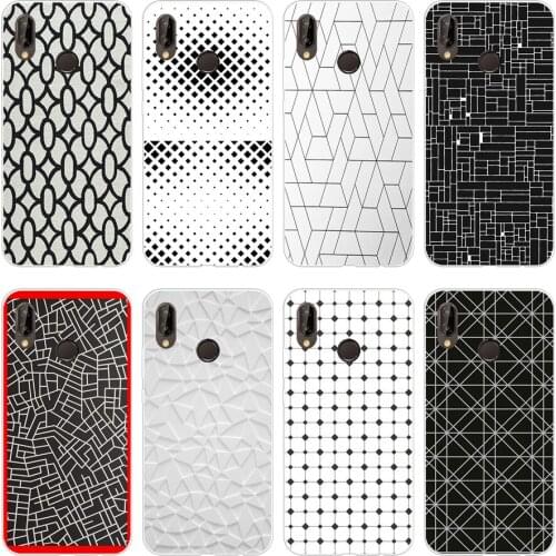 4H Black and white lattice Soft Silicone Tpu Cover Case for huawei p 20 lite pro y6 2017 mate 10 lite