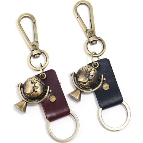 Antique Bronze Earth Key Chains Pendant Keyring Friendship Best Friend Jewelry Handmade Leather Key Chain Unisex Trinkets Gifts