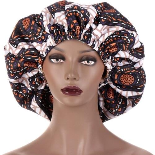 Satin Bonnet Cap Night Sleep Hat Durag Large Women Caps Hats Print Silk Head Cover Headwear Hair Wrap Care Covers Accessories