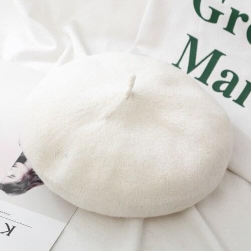 Cheap New Women Wool Solid Color Beret Female Bonnet Caps Retro cap Vintage Plain Beret Hats Solid Color Elegant Lady Winter Cap