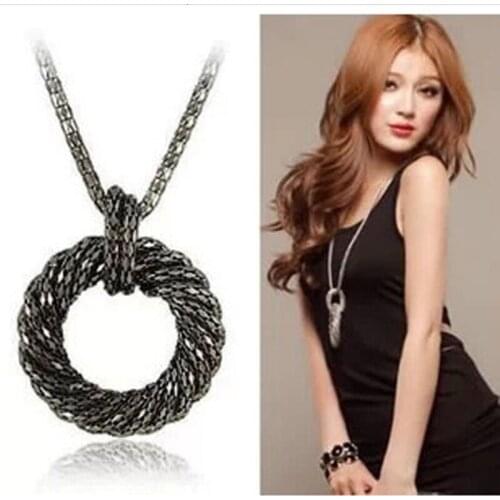 Big Circle Round Long Necklaces for Women Vintage Choker Necklaces & Pendants Female Sweater Chain Jewelry Fashion Accessories