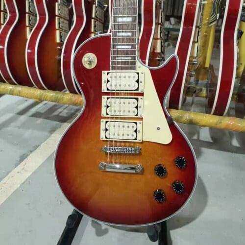 LP Custom Electric Guitar Maple Top Three Pickups Cherry Sunburst Rosewood Fingerboard Mahogany Body Free Shipping