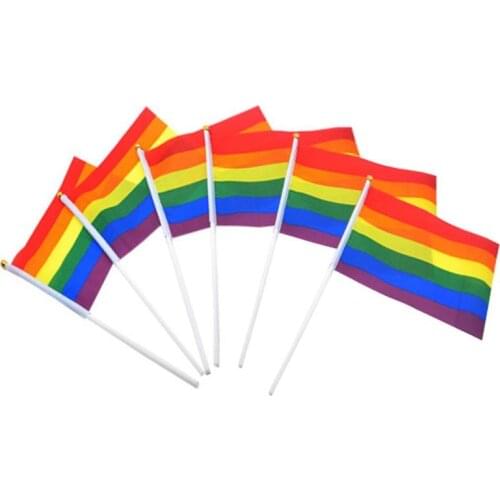 6pcs Rainbow Flag Colorful Peace Hand Waving Banner LGBT Gay Lesbian Pride Friendly Pro Parade Bunting Home Decor Polyester Flag