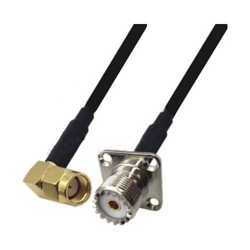 RG174 Cable RP-SMA Male Right Angle To UHF SO239 Female 4 Hole Flange Panel Mount RF Coaxial Cable