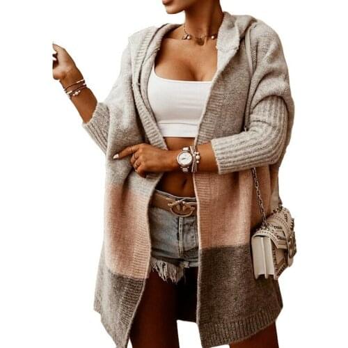 Lugentolo Cardigan Sweaters Women Colorblock Letters Hooded Knitted Cardigans Fall Fashion New Streetwear