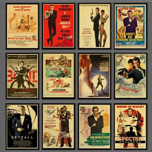 British legend James Bond 007 Vintage Poster Movie Retro Poster Kraft Paper Wall for Home Decoration / Room / Bar Painting