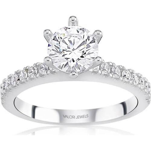 Valori Jewels 1.25 Carat, Zirconia White Round Gemstone, Rhodium Plated, Solitaire Ring