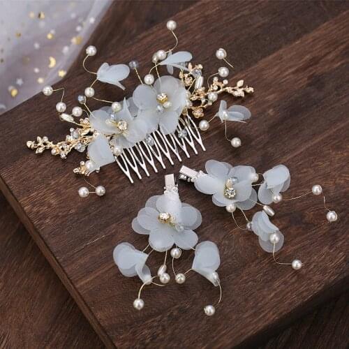 Korean 3 piece sets crepe Hair Comb Hairpin Head wear Womens Bride Wedding hair Accessories