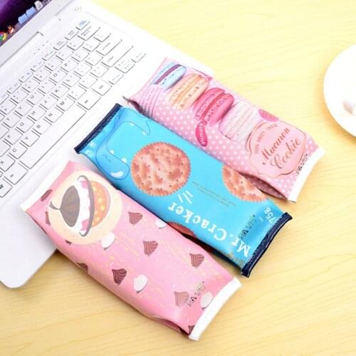 Korean Creative Macaron Cracker School Pencil Case Cute PU Leather pen bag Kawaii Stationery pouch office school supplies zakka
