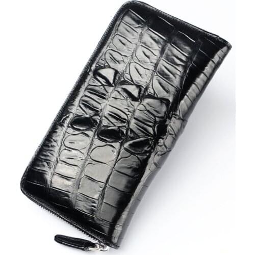 Classical Designer Exotic Genuine Crocodile Skin Alligator Leather Mens Black Long Card Holder Wallet Male Large Clutch Purse