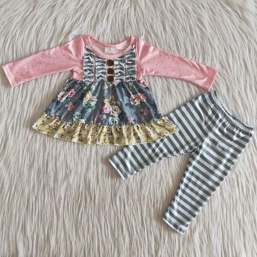 New design toddler girl clothes children clothing boutique kids designer clothes girl fall outfits flower clothes stripe pants