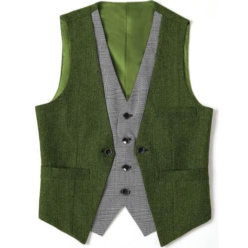 New Green Mens Fashion suit Vest Herringbone Waistcoat Inlaid collar Vest Best Man Vest For Wedding