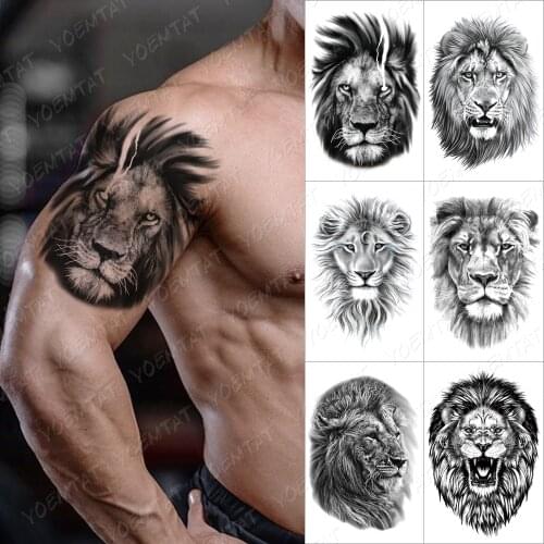 Watertransfer Temporary Tattoo Realistic Lightning Lion Tatto Sticker Men Women Wolf Tiger Waterproof Fake Tatoo Henna Animal