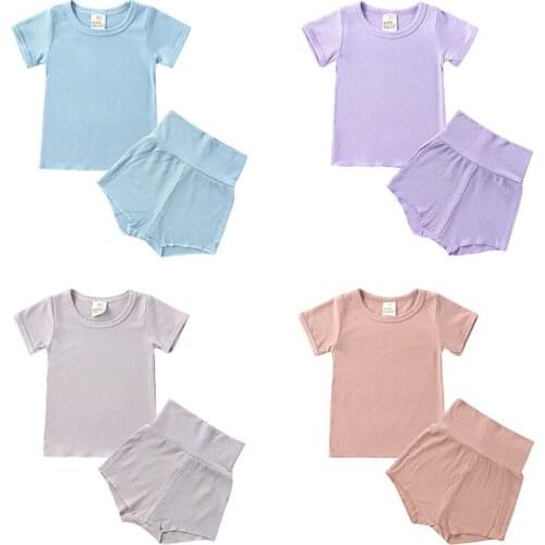 Solid Color Kids Girl Boy Pajamas Suit Summer Skin-friendly Children Sleepwear Set Cotton Short Sleeve Pajamas+Short Sleep Pants