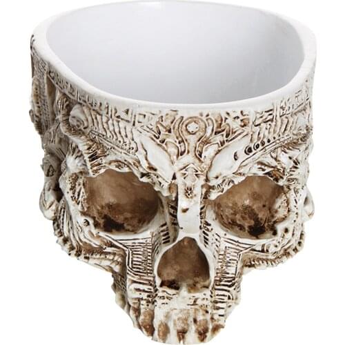 Mothers Day Gift Creative Resin Plant Grass Flower Pot Gothic Skull Head Planter Container Home Decoration Accessories