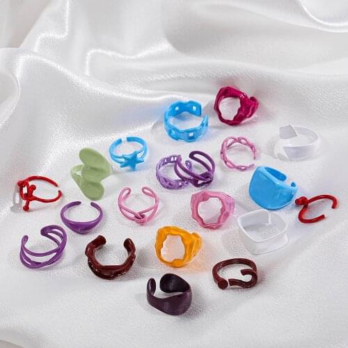 Multicolor Enamel Metal Irregular Open Rings for Women Girls Fashion Summer Hand Painted Star Chain Rings Korean Jewelry
