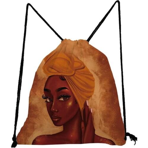 Sexy Afro Girls Print Drawstring Bag Women Travel Bag Teenager Brown Teens Backpack Fashion Storage Bags Ladies Shopping Bags