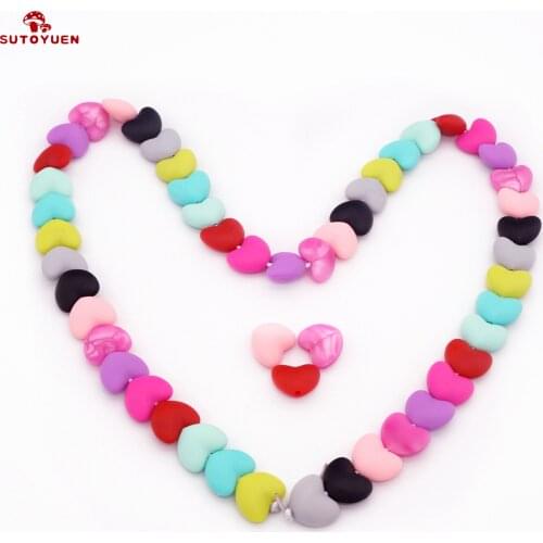 Sutoyuen Food Grade Silicone Bead Heart Baby Teether Beads 100pcs for Pacifier Soother Teething Necklace Sensory Toys Accessory