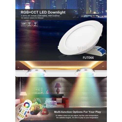 New 12W RGB+CCT smart LED Downlight AC 110V 220V dimmable Led panel light Round Compatible with 2.4G remote/mobile wifi control