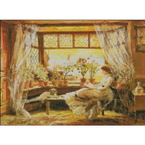 Reading Woman on Balcony Embroidery High Quality Crafts Needlework 14CT Unprinted Cross Stitch Kits DIY Art Handmade Home Decor
