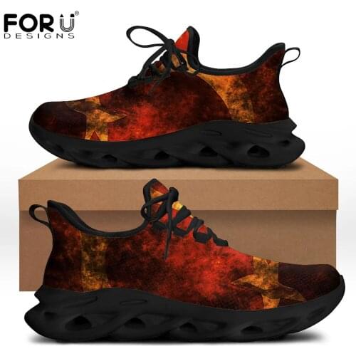 FORUDESIGNS Flag of Turkey Print Women Casual Flats Shoes Outdoor Fashion Lace Up Breathable Ladies Spring Mesh Light Shoes