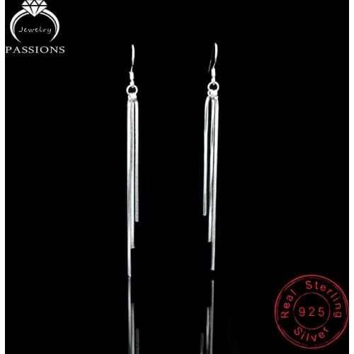 Hot Sale Fashion Elegant Long Tassel Drop Earrings 925 Sterling Silver Simple Tassel Hang Earings Women Jewelry Gift Wholesale