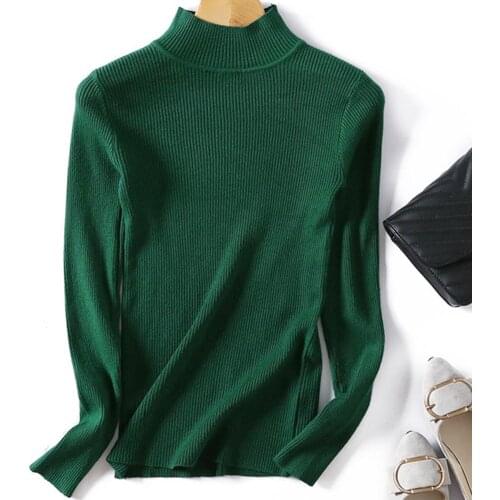 Autumn Winter Women Solid Color S-lim Turtleneck Sweater Knitted Elastic Jumper Turtleneck Womens Clothing Long Sleeve Solid
