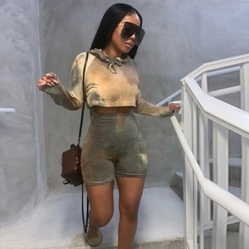 SEASONS Tie Dry Print Two Piece Sets Women Streetwear Hoodie Tops+Shorts Matching Suits Female Sporty Casual Outfits ASSU82019