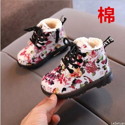 Winter 2021 girls' short boots Korean small flower boys' cotton boots childrens tendon sole snow boots