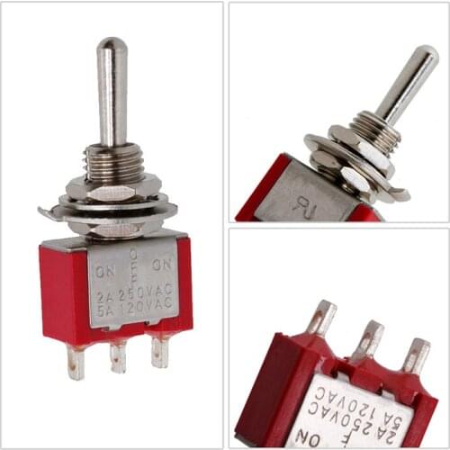 1Pc SPDT MTS-103 Red 3Pin ON-OFF-ON 3 Position Mini Toggle Switch AC250V 2A 120V 5A