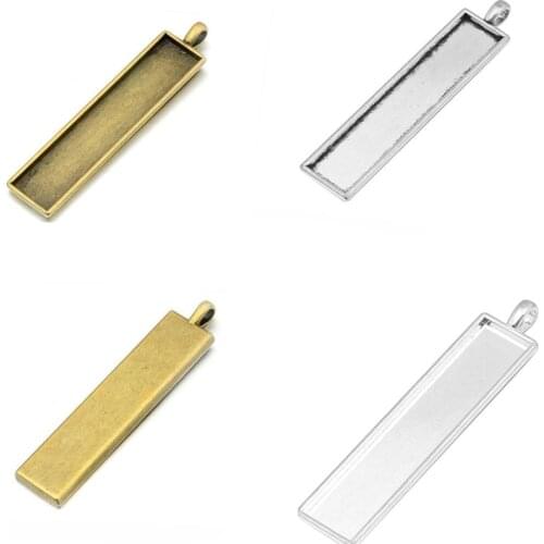 10pcs Rectangle Blank Necklace Pendant Settings Cabochons Bases Bezel Trays Fit 10X50mm Inner Glass Cabochon Cameo DIY Jewelry